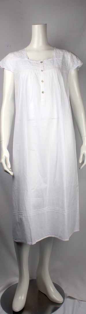 Cotton cap sleeve  nightie w embroidered yoke and sleeves  Style: AL/ND-247WHT image 0